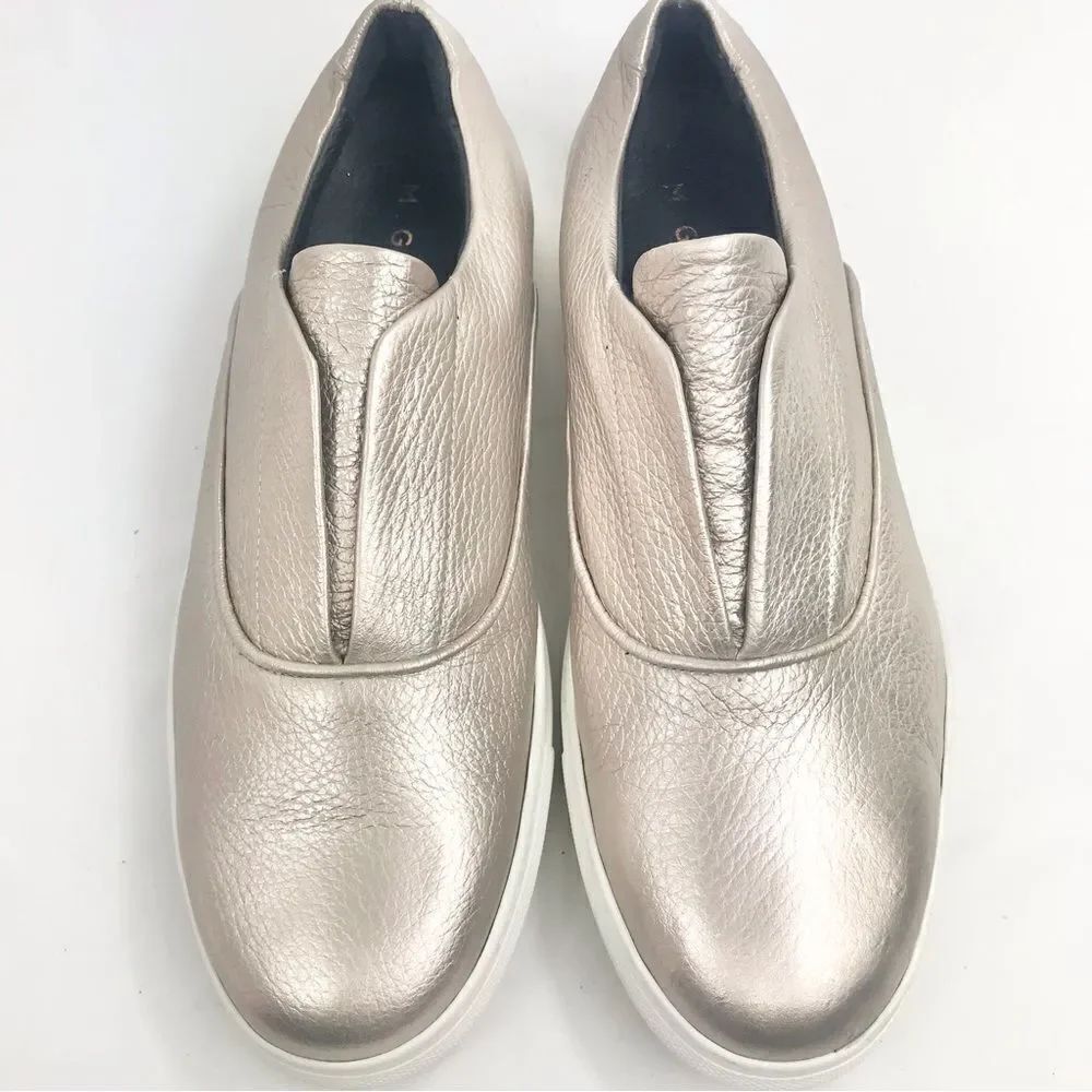 M. Gemi The Stile Gold Metallic Leather Slip On White Sole Deck Shoe Sneaker